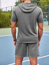 cheap Men's Basic Tees sets-Men's Tracksuit T shirt &amp; Shorts Outfit Set Hoodie Outdoor Daily Sports Pocket Drawstring Plain Wine Red Black White Polyester Activewear Streetwear Lightweight Summer