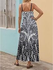 preiswerte Blumenkleider-Damen Maxikleid A Linie Kleid Sommerkleid Unterkleid Urlaub Lässig Täglich Normale Passform Blumen Grafik Ärmellos V Ausschnitt Rosa Blau Grau Sommer Frühling