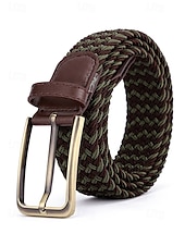 cheap Men&#039;s Belts-Men&#039;s Braided Elastic Stretch Belt – Multicolor Woven Design with Leather Tip &amp; Metal Buckle, Casual &amp; Golf Style, Adjustable Fit for Jeans &amp; Trousers, Perfect for Sports &amp; Everyday Wear