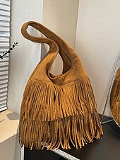 cheap Handbag &amp; Totes-Women&#039;s Boho Fringe Shoulder Bag Hobo Handbag – Vintage Faux Suede Handbag for Music Festivals, Casual Outings &amp; Travel