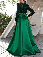 preiswerte GRÜN-A-Linie Abendkleid Glitzer Kleid Abendparty Prom Boden/Busch Schleppe Langarm V-Ausschnitt Pailletten mit Glitzer Pailletten Schlitz