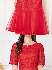 cheap Tea Length-A-Line Beaded Dress Mother of the Bride Elegant Vintage Party V Neck Floor Length Lace Beaded Sequin Lace Short Sleeve with Flare