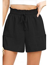 お買い得  プレーンコットンリネンパンツ-女性用 コットンリネンショートパンツ リネン風パンツ コットンリネンパンツ ストリートファッション カジュアル ショート ナチュラルウエスト 平織り ポケット 弾性巾着デザイン 通気性 快適 マイクロエラスティック カジュアル ストリートウェア 赤紫色 ワイン 海軍 アプリコット 夏 レギュラー