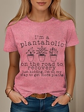 abordables T-shirt Humor &amp; Citations-Femmes T-shirt Graphique Lettre Élégant Occasionnel Manche Courte Col rond Hauts Réguliers Quotidien Week-end Imprimé Noir Blanche Rose Claire Bleu Vert Été Printemps