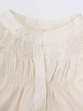 abordables Longueur du thé-Robe Mère de la Mariée Élégante Vintage Simple Décolleté en V Longueur Thé Mélange de Coton Manches Longues avec Broderie Robe Midi Robe d&#039;Invitée de Mariage