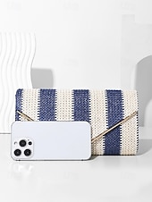 voordelige Clutches &amp; Avondtasjes-dames gestreepte geweven envelop clutch - met ketting, kan op één schouder of crossbody worden gedragen, modieus en veelzijdig, geschikt voor strandfeestjes en dagelijks gebruik zwart rood kaki