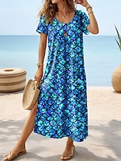 tanie Sukienki boho-Damskie Sukienka midi Sukienka letnia Sukienka A line Urlop Codzienny Boho Motylkowy Urlop Plaża Regularny Graficzny Geometryczny W Tureckie Wzory Krótki rękaw Wycięcie pod szyją Biały Żółty