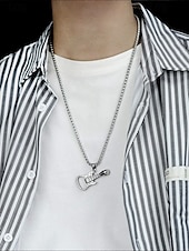 cheap Men&#039;s Jewelry-Men&#039;s Punk Rock Guitar Necklace with Skull Pendant – Stainless Steel Bottle Opener Chain for Music Lovers, Party &amp; Bar Accessories
