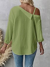 preiswerte Damen Einfache Oberteile-Damen Hemd Einfarbig Stilvoll Lässig Langarm Hemdkragen Normale Oberteile Täglich Knöpfe Tasche Schwarz Weiß Grün Aprikose Sommer