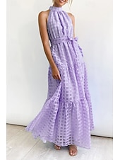 abordables Robes de vacances-Femmes Robe Longue Maxi Robe Robe de remise des diplômes Robe à col licou Mode Moderne Fête Remise des Diplômes Date Coupe régulière Uni Sans manches Col Halter Cyan Noir Violet Claire Vert Été