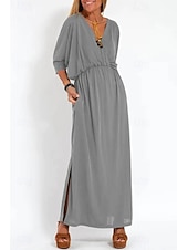 ieftine Rochii din chiffon-Pentru femei Rochie Lunga Rochie Maxi Rochie casual Rochie de Cocktail Rochie pentru invitata de nunta Rochii din Șifon Modă Vacanță Ieșire Sfârșit de săptămână Fit regulat Simplu Manșon Lung În V