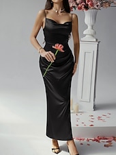 cheap Sundresses-Women&#039;s Long Dress Maxi Dress Prom Dress Party Dress Satin Dress Elegant Mature Elegant Dress Wedding Party Wedding Guest Regular Fit Plain Sleeveless Spaghetti Strap Black Champagne Pink Blue Summer