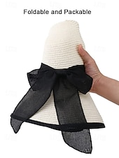 billiga Kvinnors hattar-elegant solhatt med bred brätte för kvinnor – sommarhatt i stråhatt med svart rosett, UV-skydd, hopfällbar floppy hatt för semester, trädgårdsfester och utomhusresor