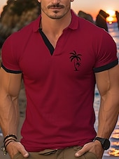 preiswerte Sport-Herren Golfshirt Golf Poloshirts Arbeit Lässig Revers Kurzarm Basic Modern Farbblock Kokospalme Patchwork Knöpfe Sommer Normale Passform Wein Weiß Gelb Rot Marineblau Dunkelgray Golfshirt