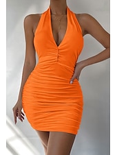 abordables Robes de Diplôme-Femmes Mini Robe Robe Blanche Robe de remise des diplômes Moulant Robe à col licou Mode Vacances Remise des Diplômes Sortir Coupe régulière Uni Sans manches Col Halter Noir Blanche Orange Été
