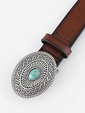 cheap Women&#039;s Belt-&quot;Vintage Western Faux Leather Belt for Women – Boho Turquoise Concho Buckle, Adjustable Cowgirl Waist Belt for Festivals &amp; Casual Wear&quot;