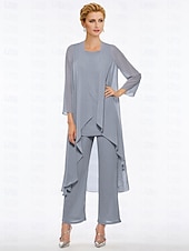 voordelige Broekpakken van mama-Strand Bruiloft Jumpsuit  Pantsuit Moeder van de Bruid Elegante Plus Size Bateau Hals Vloer Lengte Chiffon Mouwloos Wrap Inbegrepen met Effen Kleur om indruk te maken 2025 gratis maat op maat