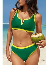 cheap Bikini Sets-Women&#039;s Swimwear Bikini 2 Piece Swimsuit Backless Patchwork Tropical Beach Wear Color Block V Neck Sleeveless Bathing Suits
