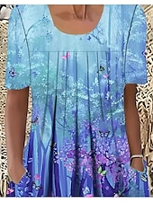 economico Abito Floreale-Abito Mini Femminile Abito Casual Abito Estivo Elegante Vacanza Vintage Vacanza Quotidiana Fit Largo Floral Grafica Maniche Corte Collo a Girocollo Blu Estate