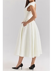 economico Abiti casual bianchi-Per donna Abito Midi Abito Bianco Moda Moderno Compleanno Laurea Data Vestibilità regolare Semplice Senza Maniche Girocollo Nero Grigio chiaro Beige Estate