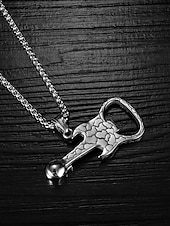 cheap Men&#039;s Jewelry-Men&#039;s Punk Rock Guitar Necklace with Skull Pendant – Stainless Steel Bottle Opener Chain for Music Lovers, Party &amp; Bar Accessories