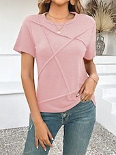 abordables T-shirt uni-T-shirt femme de couleur unie Uni Mode Moderne Décontracté Manches courtes Col rond Hauts réguliers Quotidien Week-end Noir Rose Marron Gris Été