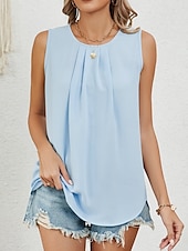billige Tanks og camisole til kvinner-Dame Skjorte Bluse Helfarge Stilfull Fritid Ermeløs Crew-hals Vanlige topper Daglig Svart Hvit Rosa Vin Grønn Sommer Vår
