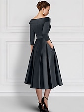 baratos Vestidos de Cocktail-azul bordado folha floral renda a-line coquetel formal casamento convidado vestido elegante vintage camisa colarinho chá comprimento cetim meia manga 2025