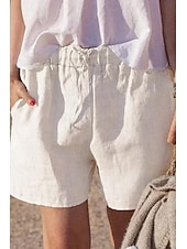billiga Shorts i bomullslinne-Dam Shorts i bomullslinne Shorts Byxor Streetwear Ledigt Kort Naturlig Slät Ficka Mateial som andas Mjuk Bekväm Microelastisk Ledigt Dagliga kläder Grå Svart Vit Kaki Sommar Normal