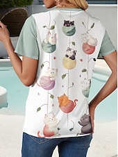 お買い得  動物のTシャツ-女性用 Tシャツ フラワー グラフィック 動物 スタイリッシュ カジュアル 半袖 ラウンドネック レギュラートップス 日常 週末 プリント セージグリーン 夏 春