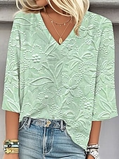 abordables Hauts Floraux-Blouse Femme Imprimé 3D Graphique Floral Stylée Plage Manches Courtes Col V Tops Règuliers Quotidien Imprimé Bleu Vert Beige Printemps Automne