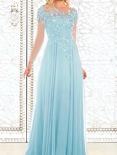 economico Lunghezza del pavimento-Abito A-Line madre della sposa Ospite di matrimonio Elegante Collo illusione Lunghezza pavimento Chiffon Pizzo Maniche lunghe con Applicazioni in pizzo 2025 misura personalizzata gratuita
