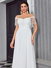 cheap Casual Wedding Dresses-Wedding Dresses Ball Gown Off Shoulder Sleeveless Sweep / Brush Train Chiffon Bridal Gowns With Pleats Solid Color