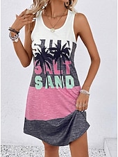 preiswerte Einfaches Kleid-Damen Mini Kleid Sommerkleid Urlaub Lässige Strand tägliche lockere Passform Herz Grafik ärmellos U-Ausschnitt Schwarz Sommer