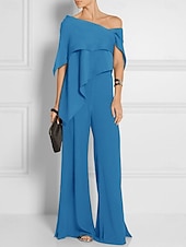 abordables Combinaisons pour maman-Combinaisons invitée de mariage élégante robe de mariage formelle fête longueur du sol manches courtes épaules dénudées automne invité de mariage chiffon avec volants 2025 taille sur mesure gratuite
