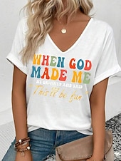 ieftine Umor &amp; Citate tricou-Pentru femei Tricou Grafic Scrisă Casual Manșon scurt În V Topuri obișnuite Zilnic Sfârșit de săptămână Imprimeu Negru Alb Verde Deschis Roz Îmbujorat Vară GOD