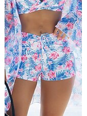 abordables Maillots de bain trois pièces-Femmes Maillots de Bain Trois Pièces Shorts Maillot de bain Tropical Tenues de plage Fleur Fil en V manche longue Maillots de bain
