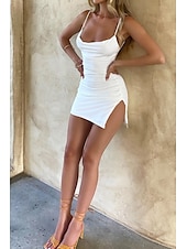 ieftine Rochii de absolvire-Pentru femei Rochie Mini Rochie albă Rochie de absolvire Rochie sexy Rochie Slip Modă Matur Absolvire Dată Ieșire Fit regulat Simplu Fără manșon Bretele Spagheti Alb Vară