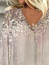 economico Arte &amp; Design Bluse-Blouse da donna a bottoni grafica floreale sfumata stilosa da spiaggia a maniche corte colletto a V top regolari stampa quotidiana khaki estate primavera