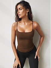 ieftine Rezervor simplu-Pentru femei Camisole Tank Top Simplu Stilat Sexy Fără manșon Fără mâneci Cu Bretele Topuri obișnuite Zilnic Negru Alb Roșu-aprins Maro Deschis Gri Închis Vară