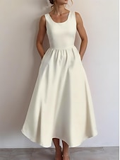 abordables Robe Simple-Femmes Robe Midi Robe d&#039;Été Robe trapèze Robe à épaules dénudées Vacances Occasionnel Sortir Coupe régulière Couleur Unie Graphique Uni Sans manches Col en U Noir Blanche Vin Bleu Océan Été