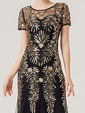 cheap Under $129.99-Dress Mother of the Bride Dress Party Black Dress Sparkle &amp; Shine Crew Neck Floor Length Polyester Short Sleeve with Sequin