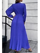 preiswerte abendkleider-Damen Langes Kleid Maxikleid Cocktailkleid Gerafftes Kleid Elegant Mode Geburtstag Teegesellschaft Ausgehen Normale Passform Einfach Langarm V Ausschnitt Schwarz Rote Grün Sommer