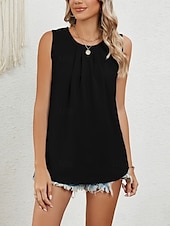billige Tanks og camisole til kvinner-Dame Skjorte Bluse Helfarge Stilfull Fritid Ermeløs Crew-hals Vanlige topper Daglig Svart Hvit Rosa Vin Grønn Sommer Vår