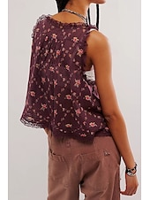 cheap Lace Tops-Women&#039;s T Shirt Blouse Plain Fashion Sleeveless V Neck Regular Tops Going out Weekend Lace Black White Brown Green Summer