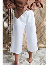 abordables Pantalon uni en coton et lin-Femmes Pantalon en coton et lin Slacks Pantacourt Occasionnel Confort Longueur cheville Naturel Uni Avec Poches Conception à cordon élastique Confortable Extérieur Rue Sortir Noir Blanche Kaki Été