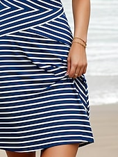 preiswerte Streifen- und geometrische Kleider-Damen Minikleid A Linie Kleid Sommerkleid Schulterfreies Kleid Urlaub Lässig Lässiger Schnitt Grafik Gestreift Ärmellos U-Ausschnitt Marineblau Sommer