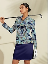 preiswerte Polos und Quarterzips-Damen poloshirt Meerblau Weiß Rosa Langarm Sonnenschutz Shirt Paisley-Muster Herbst Winter Damen-Golfkleidung, Kleidung, Outfits, Kleidung