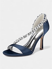abordables Sandales de Robe-Escarpins à talons hauts en satin champagne pour femmes avec bride en T en cristal – élégants talons aiguilles à bout ouvert pour cocktails et événements formels