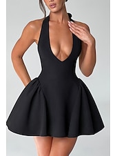 economico Vestiti aderenti-Per donna Mini Abito Abito da laurea Abito con Collo Allacciato Moda Laurea Data Uscire Vestibilità regolare Semplice Senza Maniche All&#039;americana Nero Estate